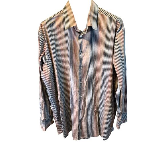 Visconti Gray Vertical Multicolor Striped Button Down Mens Shirt Sz 2XB - Picture 1 of 10